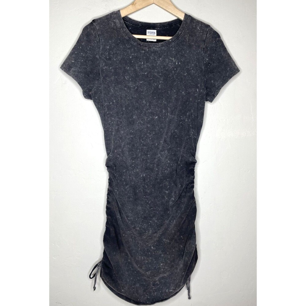 PINK Victoria's Secret Short Dress Gray Wash Ruched Sides Short Sleeves Medium